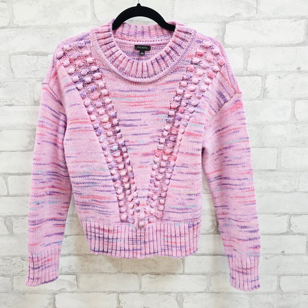Talbots Pink Multi Color Bobble Knit Sweater Women's Size S Textured Pullover